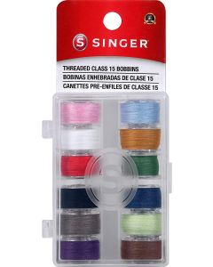 SINGER 21495 Class 15 Threaded Bobbins, Transparent, Assorted Colors, 12-Count