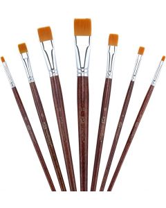 Transon Flat Paint Brush Set 7pcs for Acrylic Watercolor Gouache Oil and Body Painting
