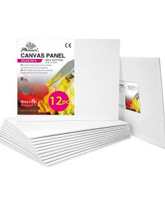 PHOENIX Painting Canvas Panels 8x10 Inch, 12 Value Pack - 8 Oz Triple Primed 100% Cotton Acid Free Canvases for Painting, White Blank Flat Canvas Boards for Acrylic, Oil, Watercolor & Tempera Paints