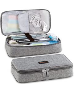 Homecube Pencil Case Big Capacity Pen Marker Holder Pouch Box Makeup Bag Oxford Cloth Large Storage Stationery Organizer with Zipper for School Office - Gray