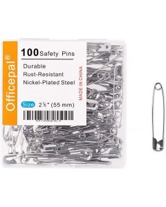 Officepal 100 PCS Large 2.17"/55mm Size 4 Safety Pins – Heavy Duty, High-Grade Steel, Rust-Resistant Nickel Plated Steel Set- Best Sewing Accessories Kit for Baby Clothing