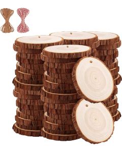 Natural Wood Slices TICIOSH 50 Pcs 2.4-2.8 inches Craft Unfinished Wood kit Predrilled with Hole Wooden Circles for DIY Crafts Wedding Decorations Christmas Ornaments Arts Wood Slices