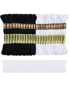 Pllieay 24 Skeins Black and White Embroidery Cross Stitch Threads Cotton Embroidery Floss, Friendship Bracelets Floss with 12 Pieces Floss Bobbins for Halloween Knitting, Cross Stitch Project