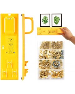 Picture Hanging Kit, Picture Frame Hanger Tool, 220 Pieces Heavy Duty Photo Hanger Accessories with Multifunction Picture Frame Level Ruler Bubble Level Measuring Tool for Marking Position