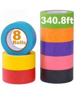Colored Masking Tape, Rainbow Colors Painters Tape Colorful Craft Art Paper Tape for Kids Labeling Arts Crafts DIY Decorative Coding Decoration Teaching Supplies, 8 Rolls, 1 Inch Wide x 14.2Yards Long