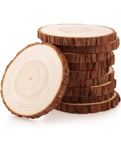 Fuyit Wood Slices 10 Pcs 4.7-5.1 Inches Unfinished Natural Tree Slice Wooden Circle with Bark Log Discs for DIY Arts and Craft Rustic Wedding Christmas Ornaments