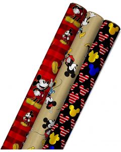 Hallmark Disney Mickey Mouse Wrapping Paper with Cut Lines on Reverse (3-Pack: 60 sq. ft. ttl) for Birthdays, Christmas, Hanukkah, Baby Showers and More