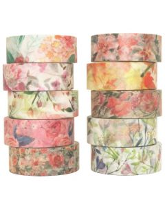 YUBBAEX 10 Rolls Spring Flowers Washi Tape Set Masking Decorative Tapes (Warm Tone)