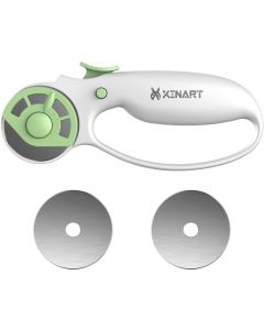 XINART 45mm Rotary Cutter for Fabric Safety Lock Ergonomic Classic Comfort Loop Fabric Small Rotary Cutter for Sewing Quilting Crafting (Extra 2pcs Replacement Blades Included)-Green