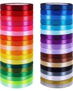 36 Colors 900 Yards Fabric Ribbons Satin Ribbon Metallic Glitter Ribbons Rolls Craft Ribbons Embellish Decorative Ribbons 2/5" Wide for Floral Bouquet Gift Wrapping Bows Wedding Shower Decoration