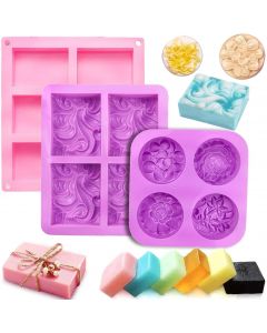 Yancorp 3 Pack Silicone Soap Molds 6 Cavities Silicone Soap Mold Rectangle Oval and Flower Shapes Soap Molds for Soap Making Handmade Cake Chocolate Biscuit Pudding Jelly Ice Cube Tray