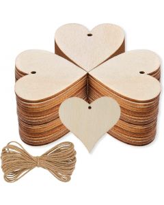100pcs 4CM/1.57inch Rustic Wooden Love Heart Craft Unfinished Wood kit Predrilled with Hole Wooden Circles for Arts Wood Slices Christmas Ornaments DIY Crafts