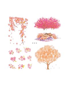 Cherry Blossom Sakura Japanese Style Stickers - Kiss-cut Masking Tape Paper - 16x8cm sheets